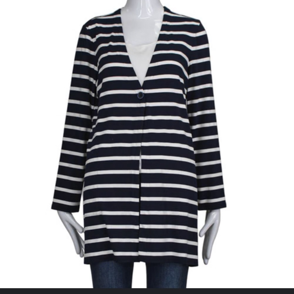 J.Jill WearEver Blue White Striped Lightweight Cardigan Duster Size Medium